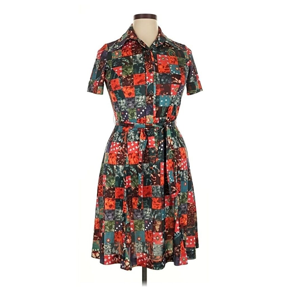 Vintage 70s Country Miss Patchwork Floral Prairie Boho Dress Size Medium